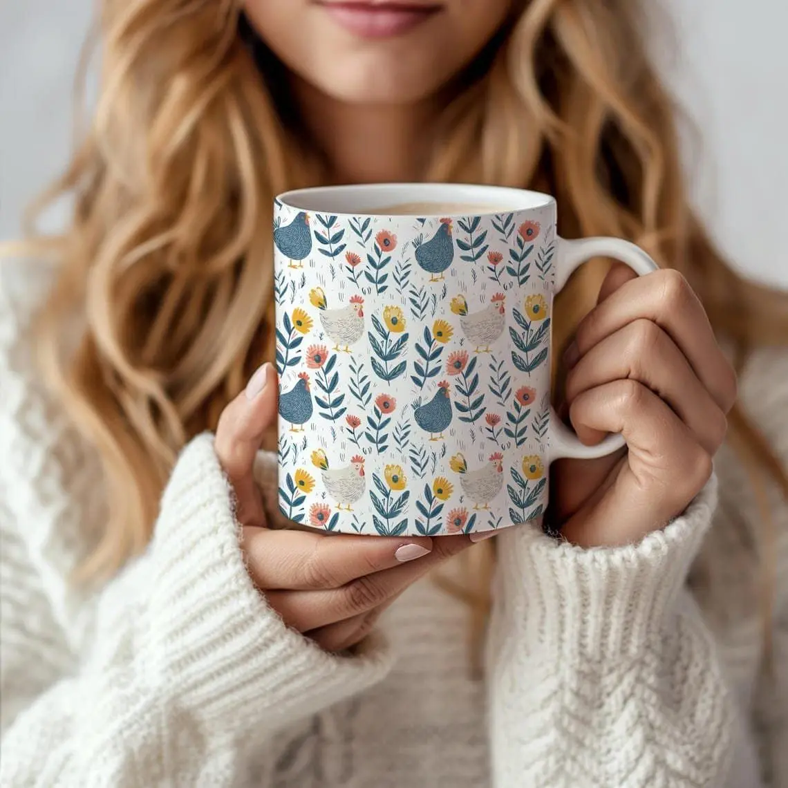 [Sale off up to 50%] Floral Chicken Pattern Mug, Gift For Chicken Lovers, Farm Animal Coffee Cup For Women, Farmhouse Kitchen Mug, Funny Farmer Gift Idea, 11oz & 15oz ceramic mug