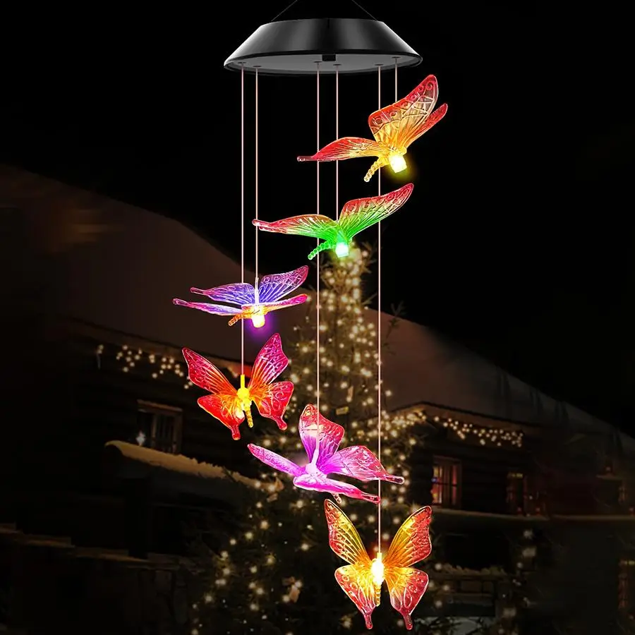 Butterfly Solar Wind Chime for Summer, Solar Lights Outdoor, Color Changing Outdoor Light, Garden Ambient Light, Mobile Wind Chime, Home Decor, Gifts