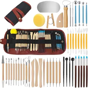 Premium 48-Piece Pottery Clay Sculpting Tools Set, Heavy Duty Stainless Steel Ceramic Carving Modeling Kit with Storage Bag, Professional Rubber Handle Design Art Craft Tool Gift Set for Art Students & Craft Lovers