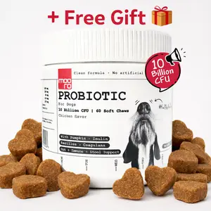 MOORO Dog Probiotics 10 Billion CFU Soft Chews with Chicken Flavor Vet-Formulated Non-GMO Gut Health Support 60 Count