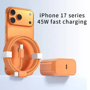 45W fast charger set compatible with iPhone 17 Pro Max; portable orange charger set for iPhone 17 Pro; charging head set for iPhone 17; convenient iPhone charger; Type‑C fast charger; 6.6 ft/3.3 ft; PD fast charging tablet set. kit