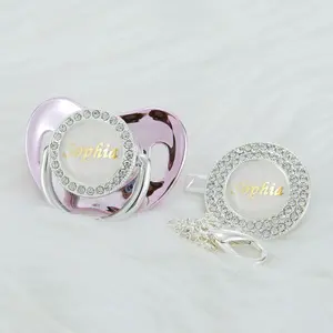 MIYOCAR Custom Bling Silver Diamond Baby Pacifier with Clip for Newborns and Babies Personalized Bling Binky