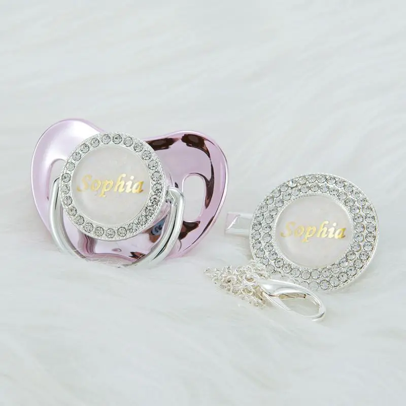 MIYOCAR Custom Bling Silver Diamond Baby Pacifier with Clip for Newborns and Babies Personalized Bling Binky