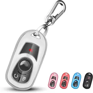 for Buick Key Fob Cover Case with Keychain for Buick Verano Regal Lacrosse Encore GX Envision Enclave Cascada GL8 Tourx 2/3/4/5 Buttons Smart Remote (Silver)