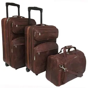 212 MAIN 3-Piece Expandable Ostrich Print Leather Traveler Set, Brown, Zip Closure