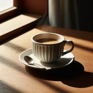 Elegant Ribbed Ceramic Mug with Saucer