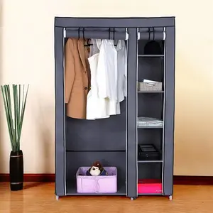 [Upgraded Thickened Version] Foldable Non-woven Wardrobe・With Load-bearing Clothes Hanging Rod・Tool-free Quick Assembly・Gray Home Portable Storage Wardrobe
