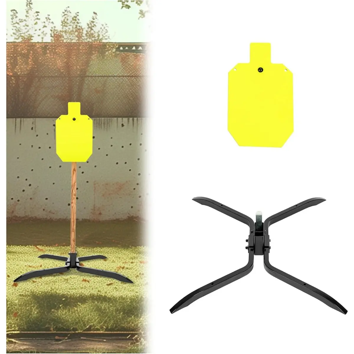 NP550 Target Stand, 12"x 20" Shooting Silhouette Target for Tactical Training, W/O Wood Post, 2x4 Stand Base Powder Coated Green+Black-TK