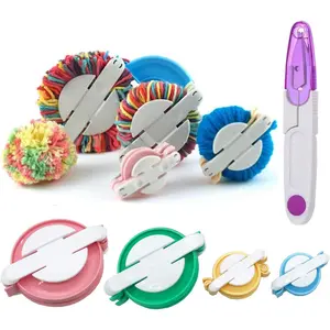 Pom Pom Maker Art DIY 4 Size Fluff Ball Bobble Weaver Needle Craft Knitting Wool Tool Kit with a Thread Cutter Scissors