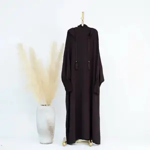 Elegant Modest Abaya Dress for Women - Soft Flowy Feminine Style with Oversized Comfort Fit, Hood Tassel Details, Loose Butterfly Sleeves, Ideal for Everyday Wear or Special Occasions