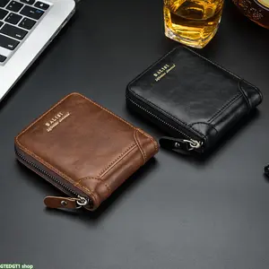 New 2025 Minimalist Men's Short PU Leather Wallet—a vintage-style, foldable zippered wallet featuring multiple compartments, card slots, a coin pocket, and a bill section. Compact and stylish, it is perfect for daily use and embodies a summery vibe.