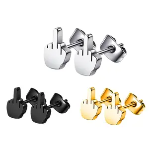 Middle Finger Hoop Earrings Men Women Stainless Steel Punk Ear Jewelry Small Durable Statement Accessories Everyday Wear