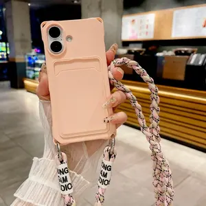 Fashion Creative Crossbody Braided Lanyard Card Holder Phone Case for iPhone XR 11 12 13 14 15 16e 17 Pro Max Plus Air, Simple Phone Protection