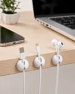 5-Pack White Silicone Cable Management Clips, Desk Organizer Accessories for Office, Nightstand