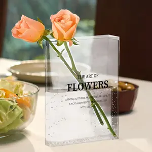 1pc Modern Rectangular Acrylic Book Vase with Clear Vertical Sides & Open Top - Elegant Decorative Flower Vase for Home Decor Table Centerpiece Unique Gift for Weddings Birthdays Housewarming - Durable & Easy-Clean Design