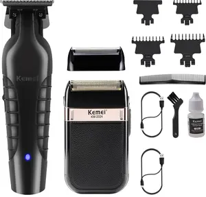 KEMEI Hair Trimmer for Men Professional & Waterproof Foil Shaver with Replaceable Foil Mesh, Zero Gapped Hair Clippers, Cordless Electric Razor for Men, Mens Grooming Shaving Kit, KM 2299, KM 2024, Black