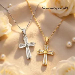 Two-Tone Cross Necklace - 18K Gold Plated (White Gold) - Symbol of Protection & Salvation - Couple Necklace, Perfect for Work & Date Nights-Layered Necklace