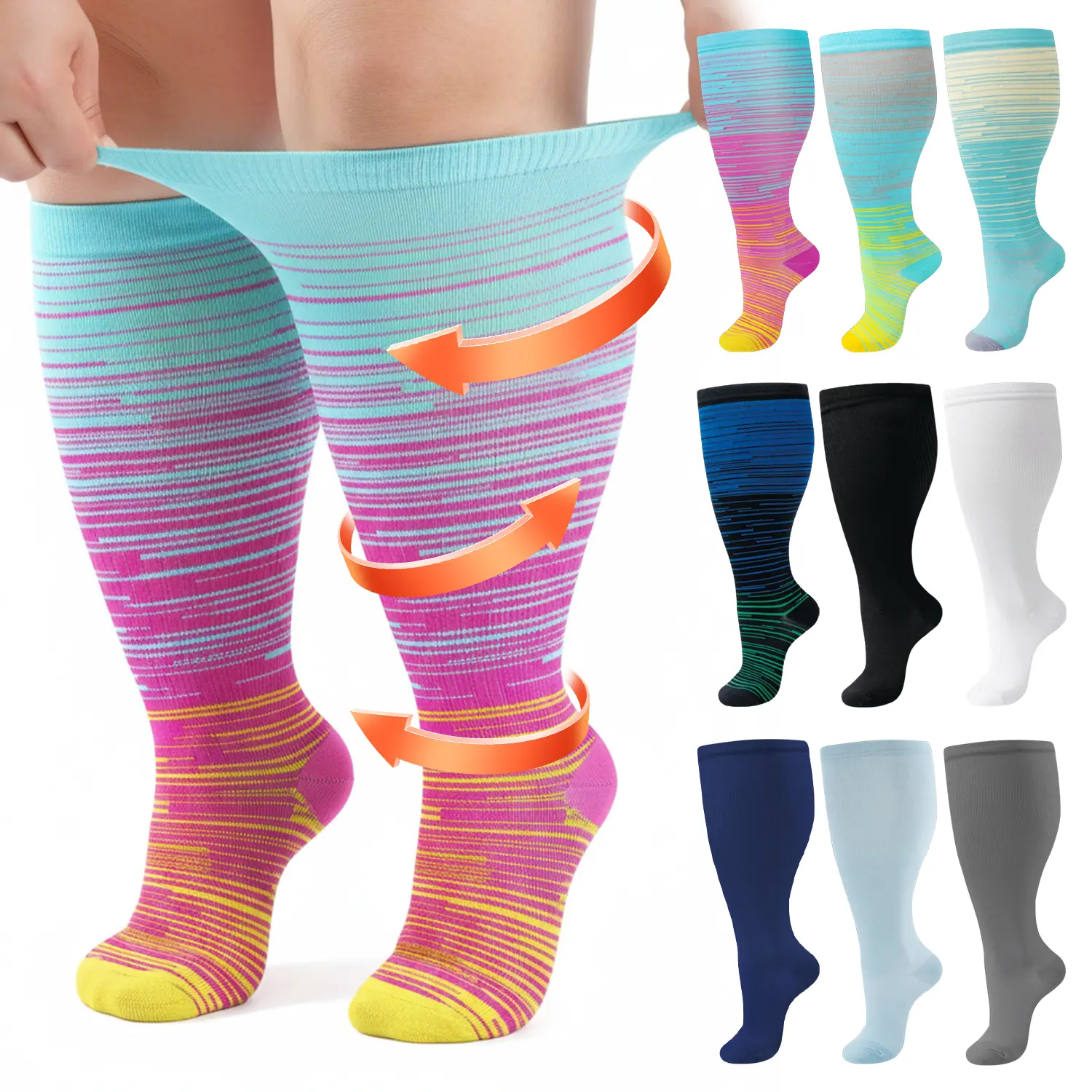 3Pairs Plus Size Sports Socks Set,Breathable High-Elastic Workout Socks for Adults & Pregnant Women,Compression Support,Swelling & Soreness Relief,Ideal for Outdoor Activities & Daily Wear, Compression Socks Women
