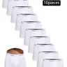 10-Pack Men's White Boxer Briefs, Breathable Polyester Underwear, All Season Underwear, High-Quality Stretchy Casual Underpants, Comfortable Fit