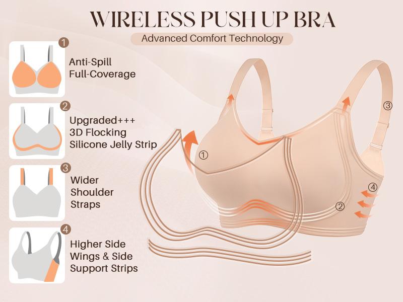 Jelly Bras for Women No Underwire Wireless Push Up Bra Comfortable Full Coverage Seamless Bralettes for Women