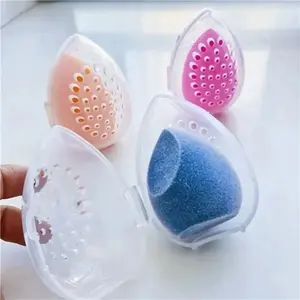 1Pcs Egg Shaped Empty Makeup Sponge Storage Box Portable Plastic Cosmetic Puff Organizer Rack Blender Holder Stand Drying Box