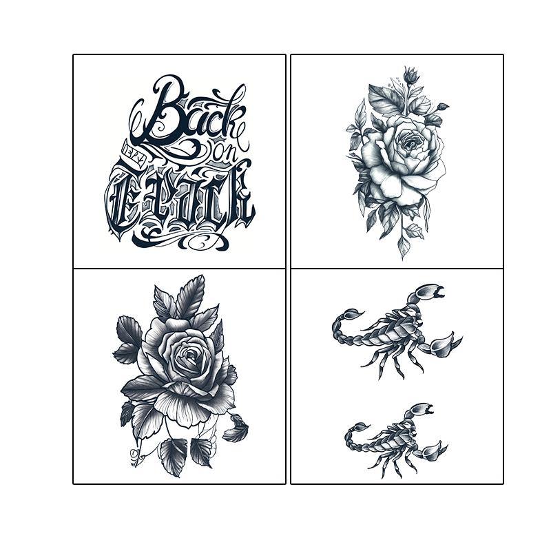 4 Large Graphic Tattoo Stickers, Featuring Elements Such As Hand Backs And Scorpions. Last For 7-15 Days. Waterproof And Resistant To Friction. The Effect Is Realistic. Suitable For Those Who Don't Want To Get Tattoos.