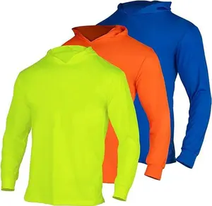 3 SHIRT PACK OF Hi Visibility ultra light weigh Long sleeve hoodie shirt / polyester birdeye Fabric for quick dry AVAIALBE IN VARIOUS COLORS Menswear Man