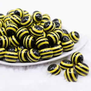 16mm Black and Yellow Stripe Bubblegum Beads