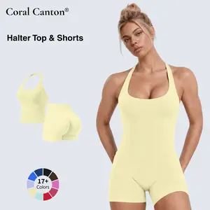 Coral Canton Halter Top & Sports Shorts Set