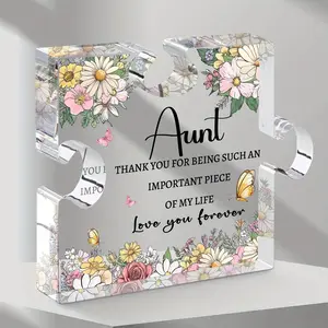 Flower Pattern Puzzle Shaped Acrylic Plaque, Personalized Plaque, Decorative Plaque, Creative Gift for Aunt, Home Decor Ornament, Gift for Auntie, Birthday Gift, Anniversary Gift, Signs