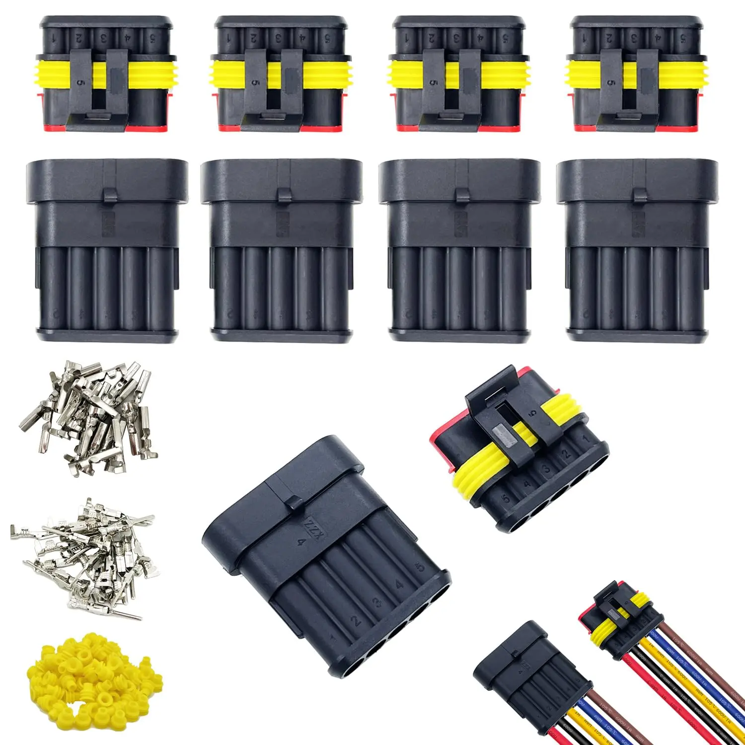 5 Kit 5 Pin Connector Automotive Electrical Connectors Quick Connect and Disconnect 5 Wire Connectors Waterproof Connector Terminals Plug Kit