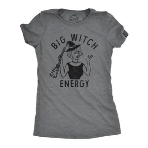 Womens Big Witch Energy T Shirt Funny Halloween Party Flying Broom Stick Tee for Ladies Funny Womens T Shirts Cute Vintage Fashion Casual Ladies T-Shirt Gift Halloween Tops for Women Funny Sarcastic Top Women's Dark Grey