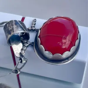 Metalsmith Silver Necklace with With Red Jade for Women