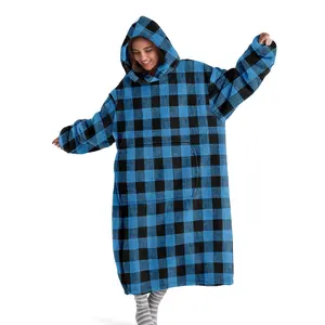 hoodie blanket，Wearable Blanket，Hooded Blanket Wearable Throw, Blue Plaid Hoodie Blanket, Soft Warm Oversized Blanket, Lightweight Cozy Blanket for Sofa Home Leisure Air Conditioning Nap，Christmas Gift,Valentine's Day gift