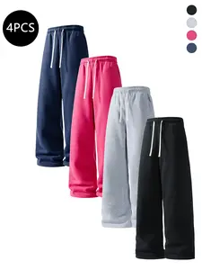 4-Pack Men’s Straight-Leg Casual Long Pants for Spring/Autumn – Trendy, Versatile Loose Fit Athletic Pants for Fitness & Running