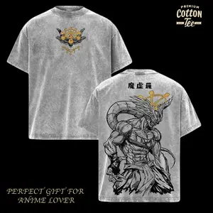 Mahoraga Washed Premium Cotton Tee – Dark Anime Graphic Shirt, JJK Inspired Streetwear, Vintage Oversized Heavyweight Unisex T-Shirt, Gift for Anime Fans