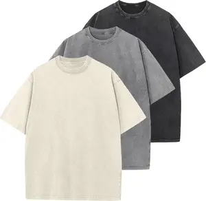 1/3 Pack Oversized T-Shirts for Men Vintage Heavyweight Cotton Gym Tees Acid Wash Baggy Workout Shirts Comfortable & Breathable Streetwear Plain Top