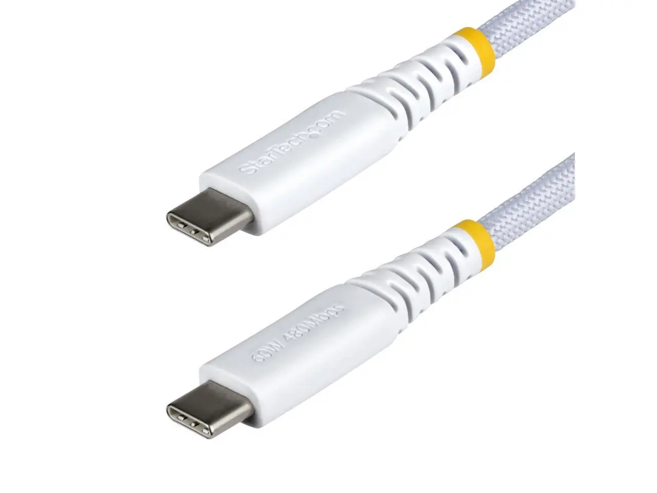 StarTech.com 3ft (91cm) White USB-C Charging Cable, 60W (3A) PD, Dual-Layer Braided Nylon/TPE Jacket, Rugged USB C Charger Cord