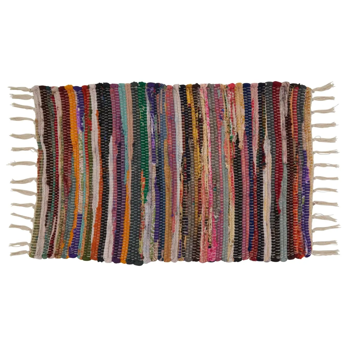 SARO Oblong Chindi Placemats - 14x24 in, Bright Multi-Colors Design, Polyester/Cotton, Tabletop Use, Spot Clean, Set of 4