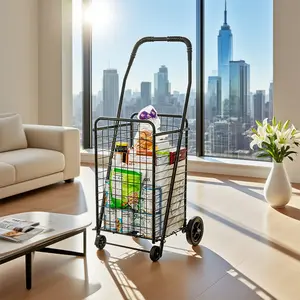 Compact Foldable Utility Cart with Wheels for Shopping Grocery Laundry & Stair Climbing Holds Up to 90 Pounds Weighs 7.5 Pounds Black lock home school