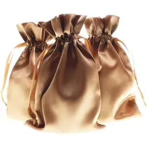 50 Pack 4" x 6" Old Gold Satin Gift Bags with Drawstring Jewelry Pouches Wedding Favor Bags for Baby Shower Birthday Party Small Business