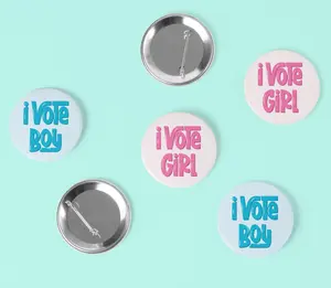Gender Reveal Pins 24 Pcs. 2.25" Tin coated buttons. I Vote Boy or I Vote Girl Gender Reveal Button Pins Party Favors Games Decorations Ideas