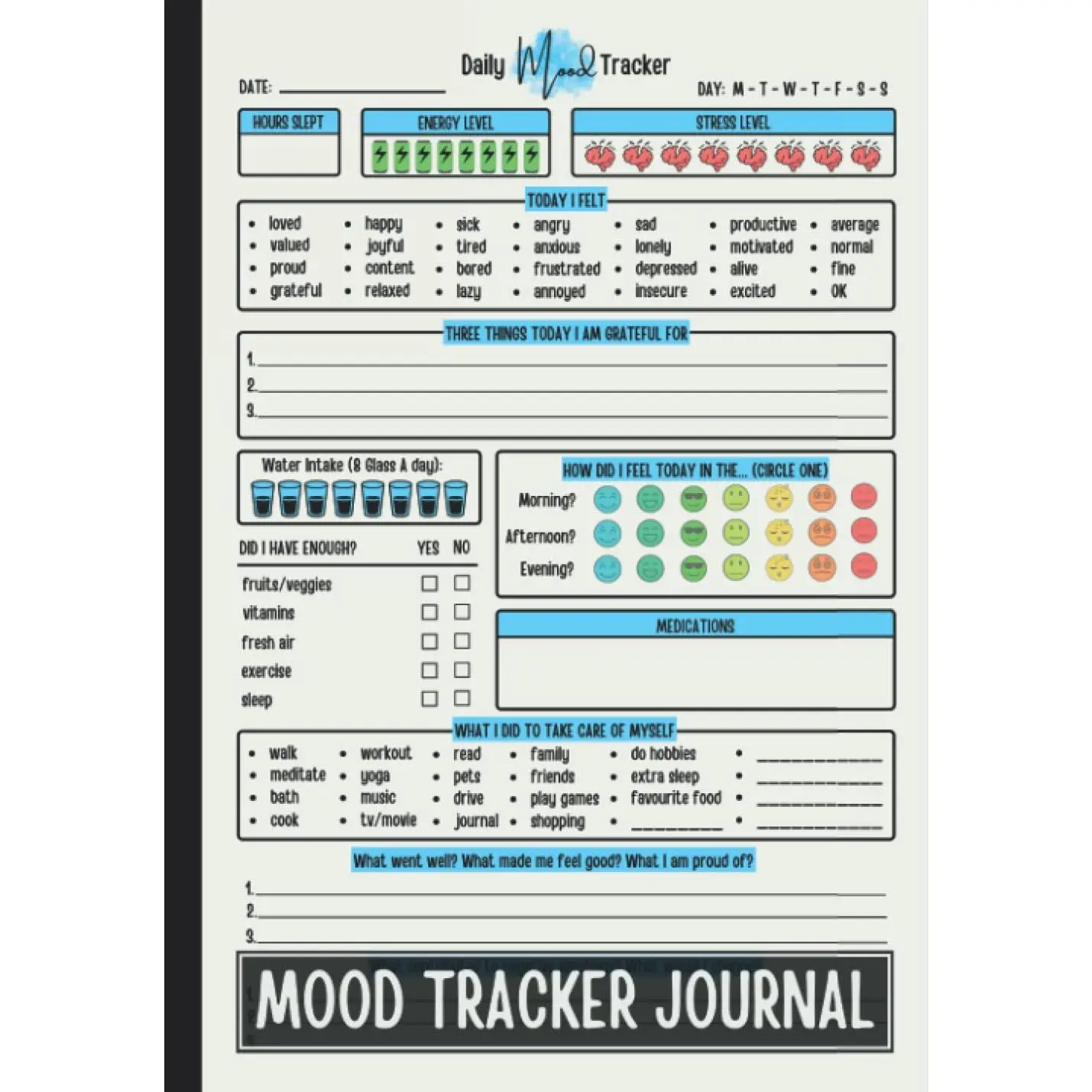 Mood Tracker Journal: Daily Mental Health & Wellness Diary With Prompts For Relieving Anxiety, Borderline Personality Disorder