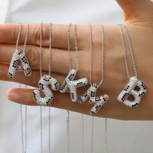 Leopard print A to Z necklace silver 26 letters bubble pendant clavicle necklace female jewelry