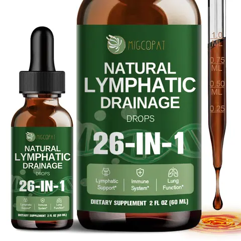 Migcopat 26-in-1 Liposomal Lymphatic Drainage Herbal Blend Drops with Natural Herbal Extracts, Echinacea + Turmeric, Elderberry Boost, Dandelion, Mullein, Vitamins for Lungs + Lymph Care, Immune Support, Liver Cleanse Detox & Repair, 2 fl oz,#backtoschool