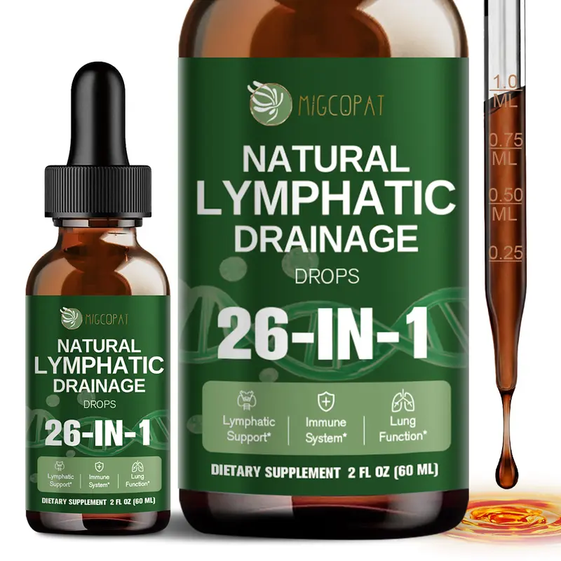 Migcopat 26-in-1 Liposomal Lymphatic Drainage Herbal Blend Drops with Natural Herbal Extracts, Echinacea + Turmeric, Elderberry Boost, Dandelion, Mullein, Vitamins for Lungs + Lymph Care, Immune Support, Liver Cleanse Detox & Repair, 2 fl oz,#backtoschool