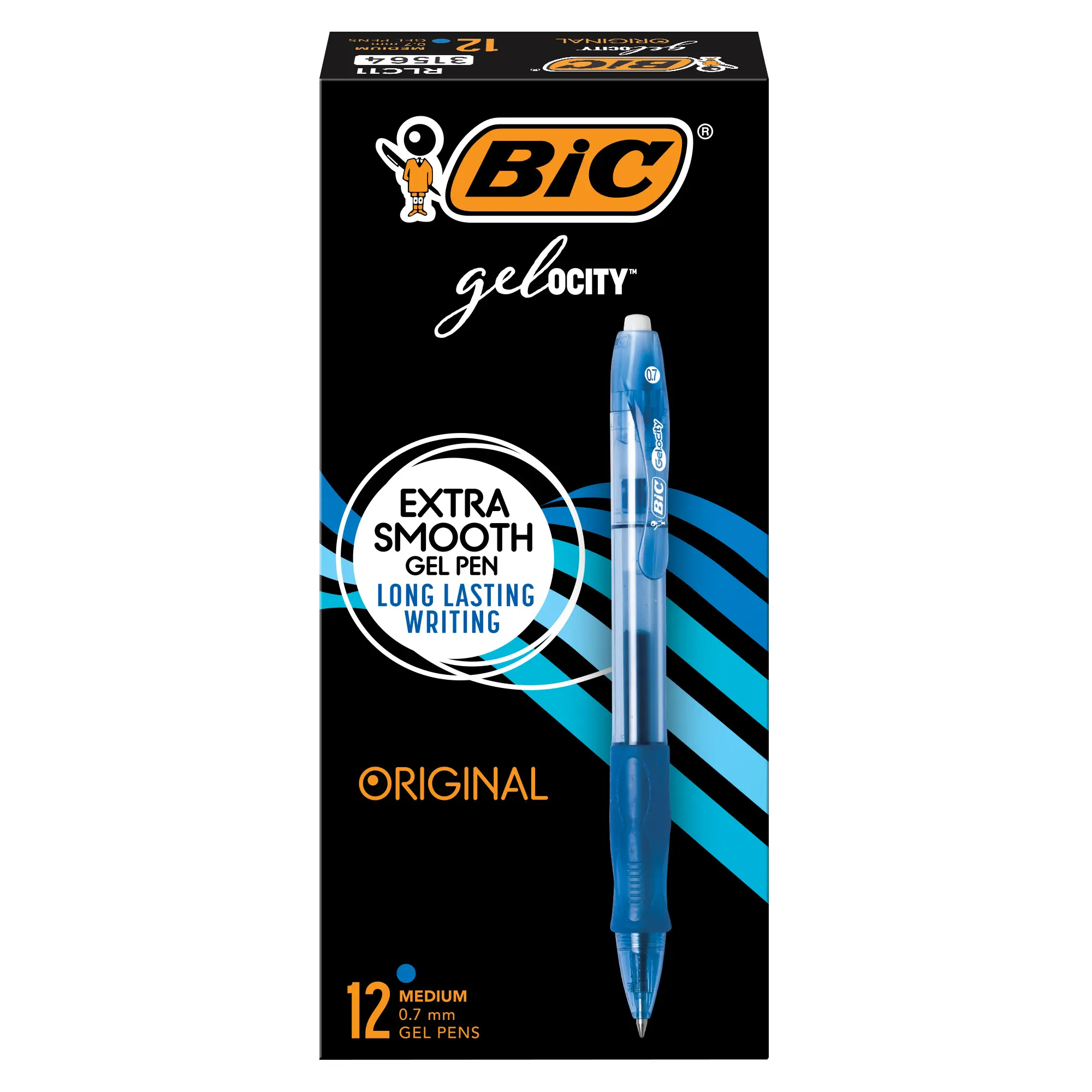 BIC Gelocity Original Blue Gel Pens, Medium Point (0.7mm), 12-Count Pack, Retractable Gel Pens with Comfortable Grip