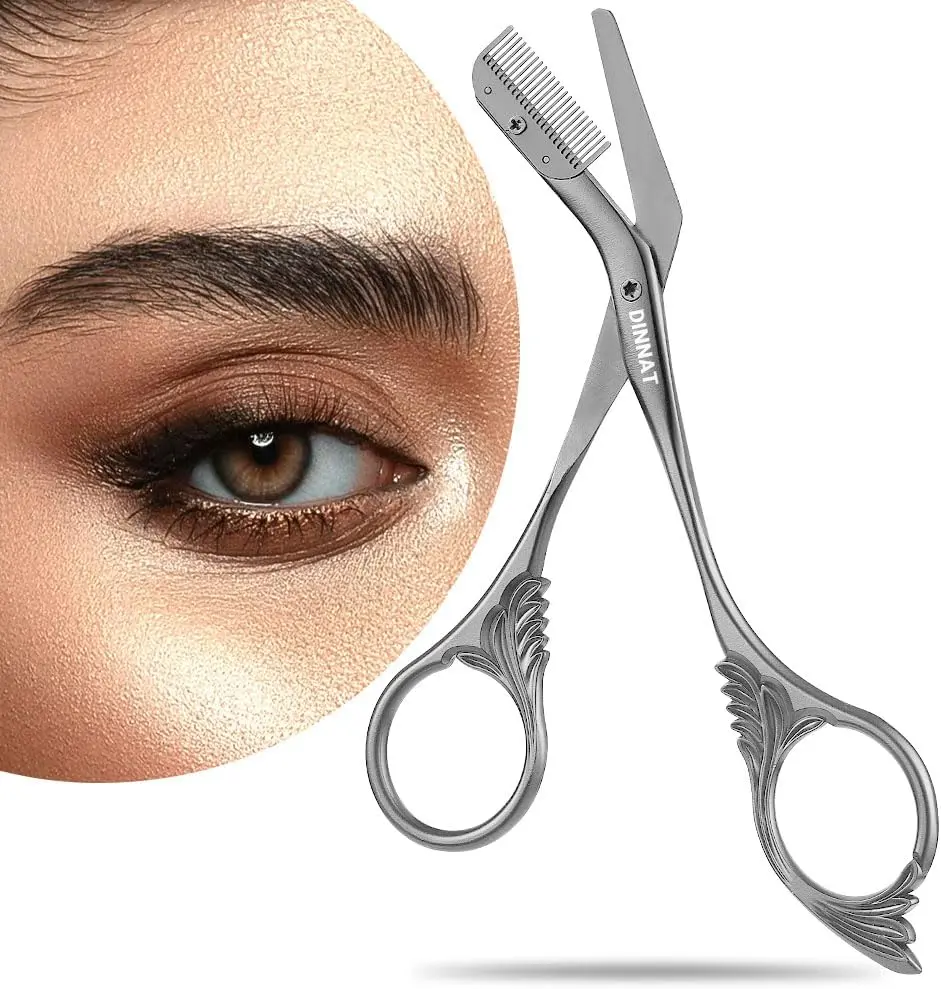 Eyebrow Trimmer Scissor With Comb, Eyebrow Trimmers, Professional Precision Eyebrow Trimmer, Stainless Steel Eyebrow Trimmer Scissors with Combs, A Must-have Makeup Tool (Dark Grey)