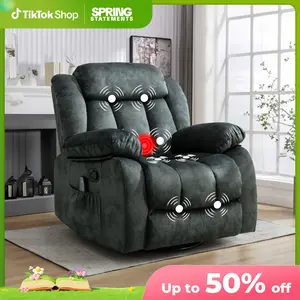 Ebello 35" Wide Massage Swivel Manual Rocker Recliner with Heat and Vibration, Comfort,Grey Chair Circles