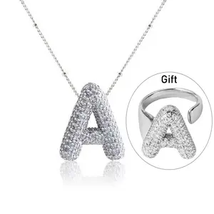 [Your name] 26 letters necklace silver zircon initials necklace men and women necklace daily wear birthday gift